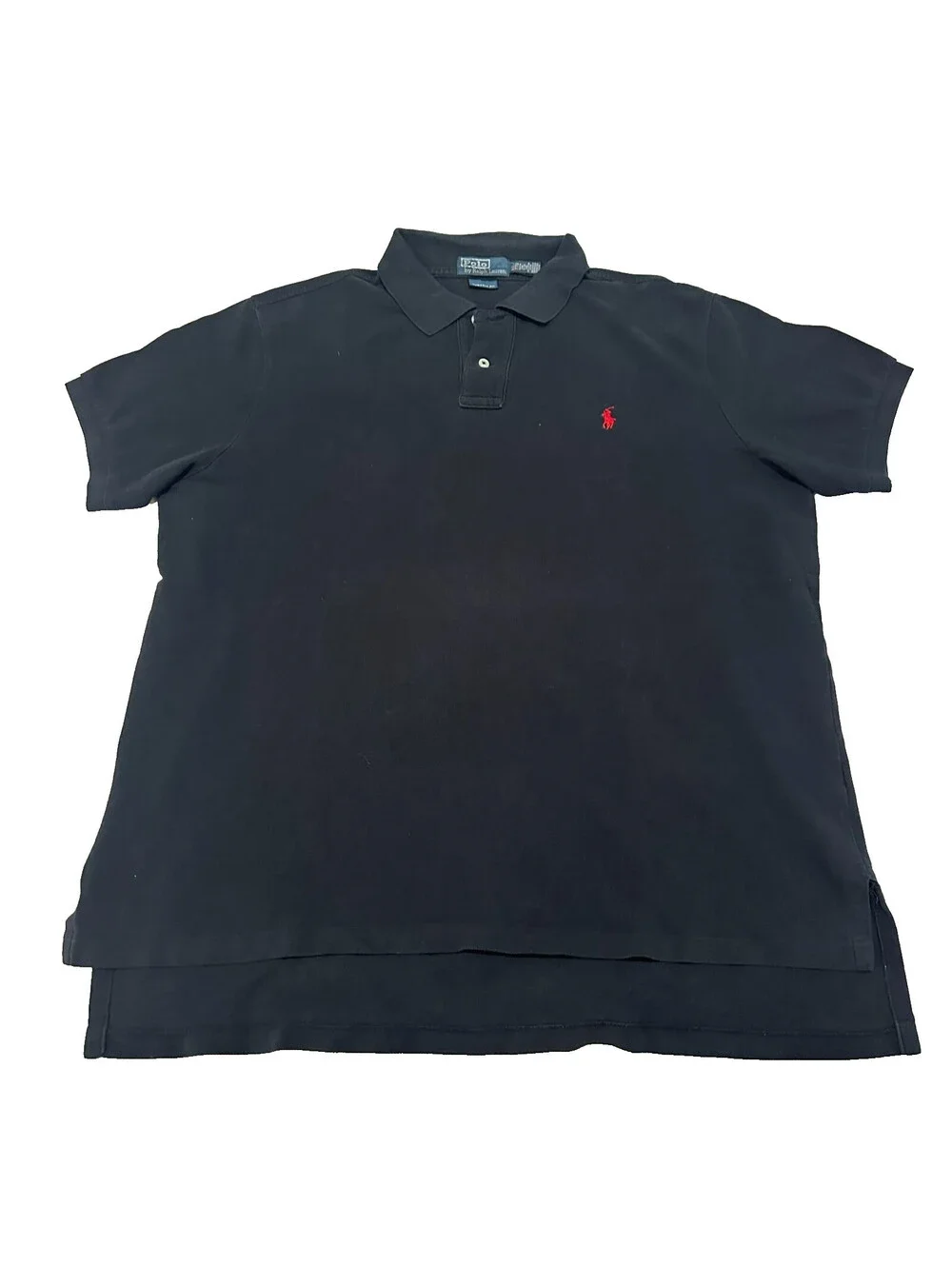 Polo Ralph Lauren Black Pique Polo Shirt Red Pony Made in USA XXL 2XL Custom Fit